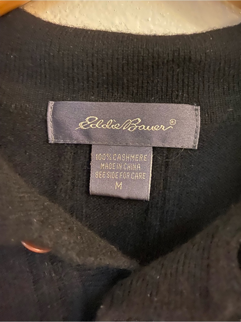 Vintage Eddie Bauer 100% Cashmere Knit Polo Sweater Black - Picture 2 of 3